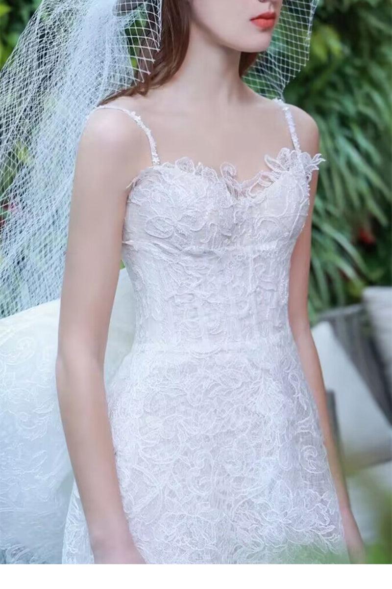 Sheath-Column High-Low Lace Wedding Dress 724377538001 - COCOMELODY