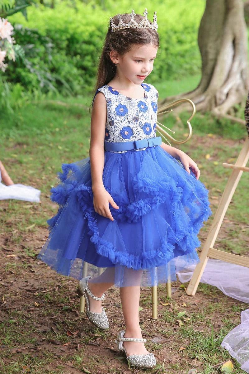 A-Line Scoop Neck Printed lace/Tulle Flower Girl Dresses With Cascading Ruffles 677572994905 - COCOMELODY