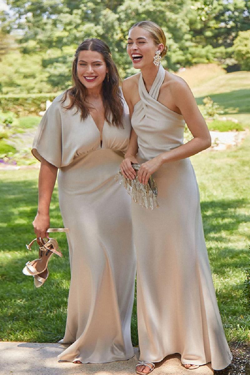 A-Line Maxi Stretch Satin Bridesmaid Dress 658382593437 - COCOMELODY