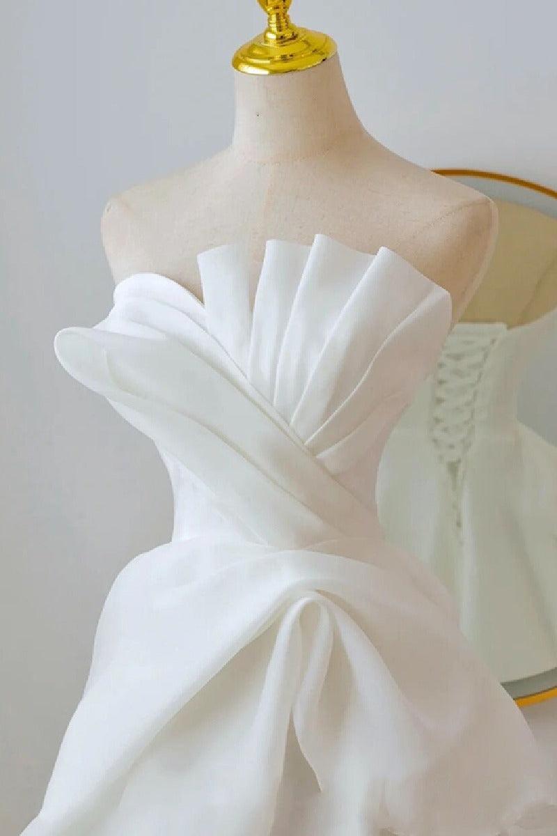 A-Line Sweep-Brush Train Organza Wedding Dress 724137910656 - COCOMELODY
