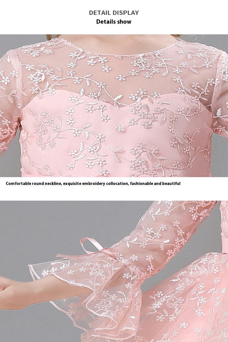 A-Line Scoop Neck Long Sleeve High-Low Tulle Flower Girl Dresses 732392319918 - COCOMELODY
