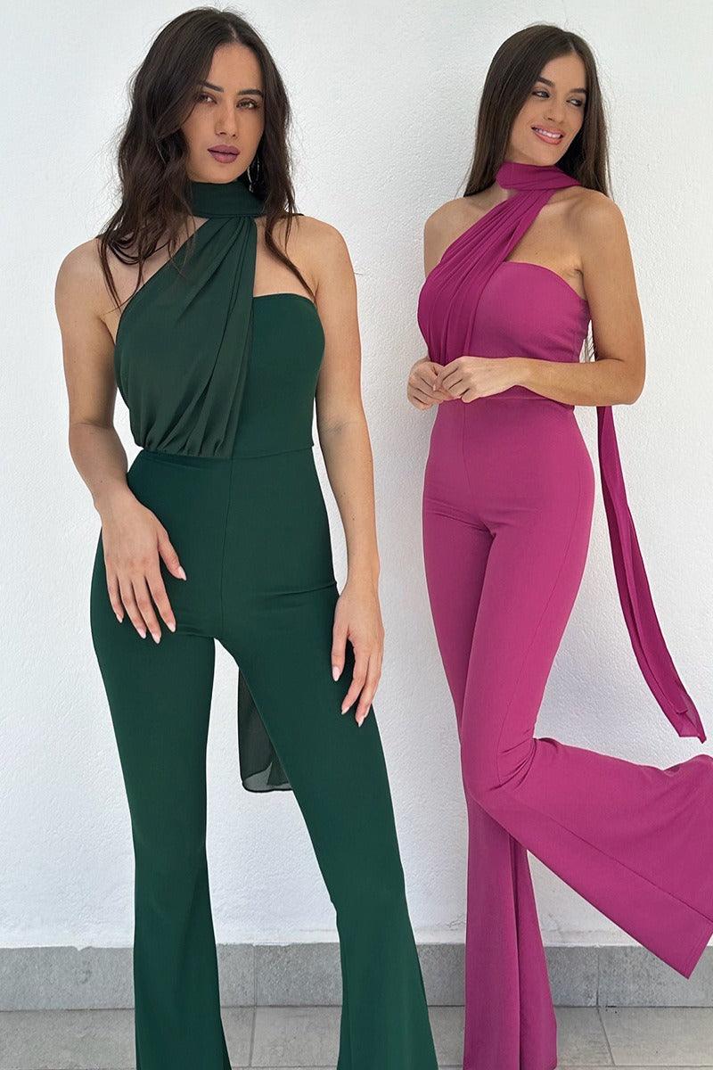 Stylish slim-fit strapless halter-neck streamer romper cocktail dress 807096176363 - COCOMELODY