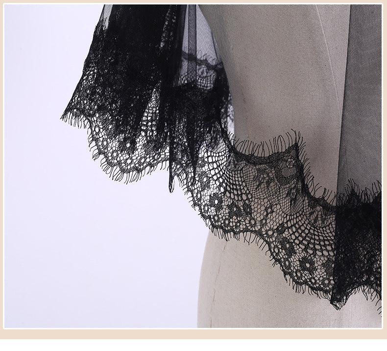 Halloween Headwear Ghost Bridal Veil Black Short 639063655722 - COCOMELODY