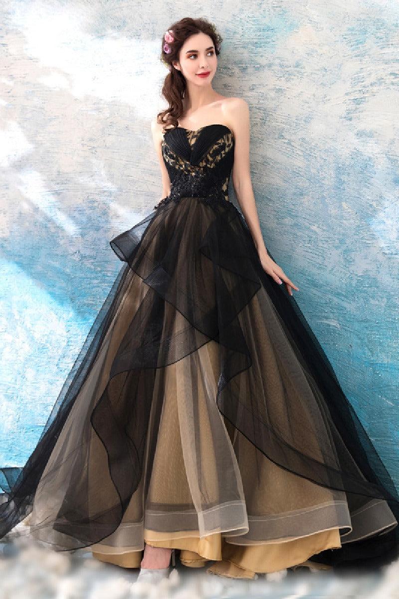 A-Line Sweep-Brush Train Lace Tulle Wedding Dress 702705160237 - COCOMELODY