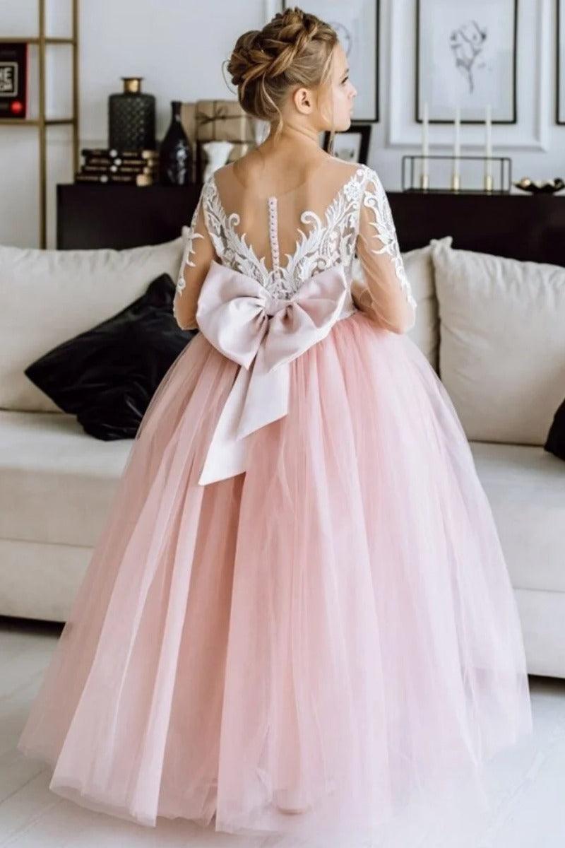 Ball Gown Illusion Long Sleeve Lace Flower Girl Dresses 901515341064 - 7 Days / As Picture / 2 - COCOMELODY