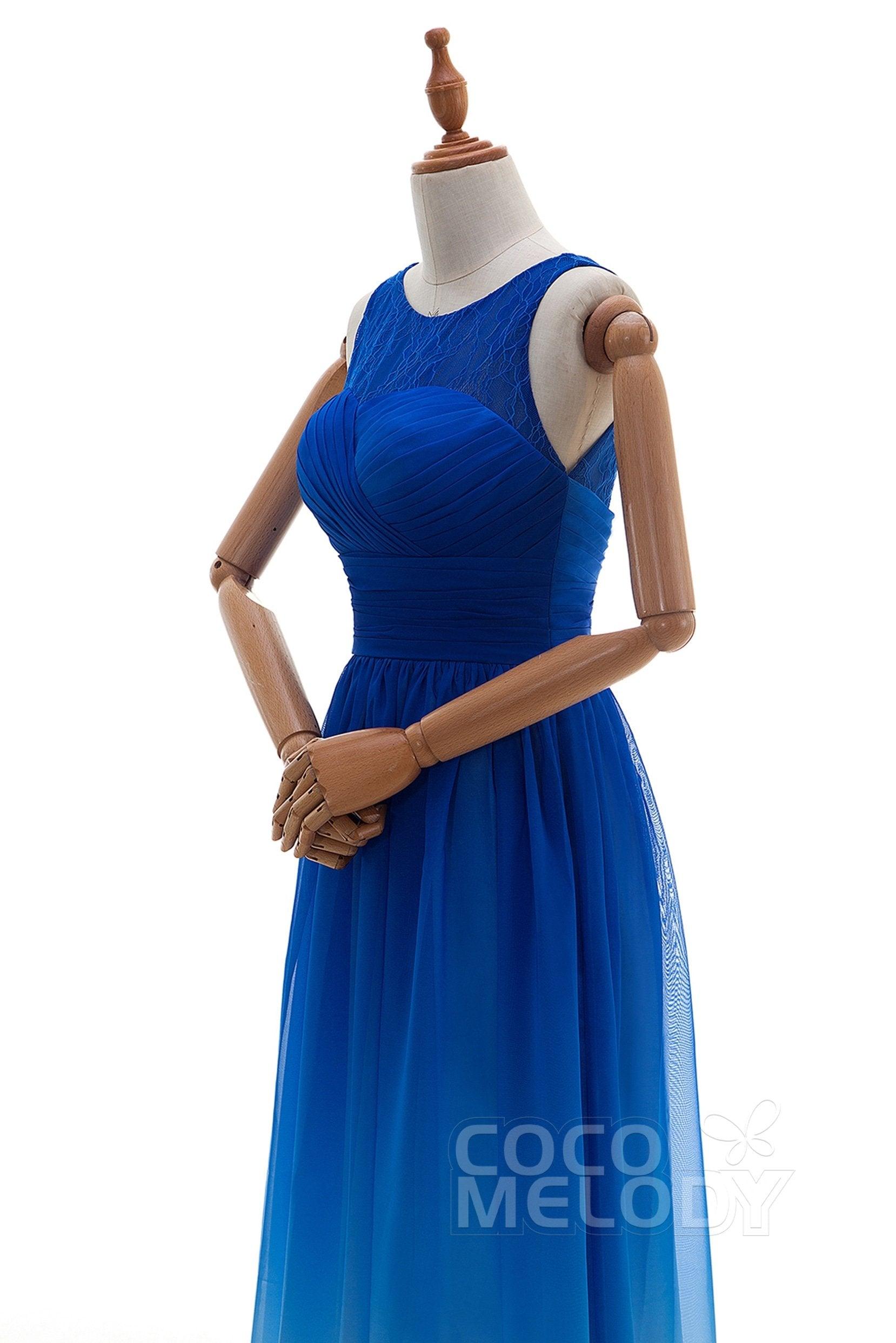 Sheath Floor Length Chiffon Lace Bridesmaid Dress Formal Dresses BD160002 - COCOMELODY