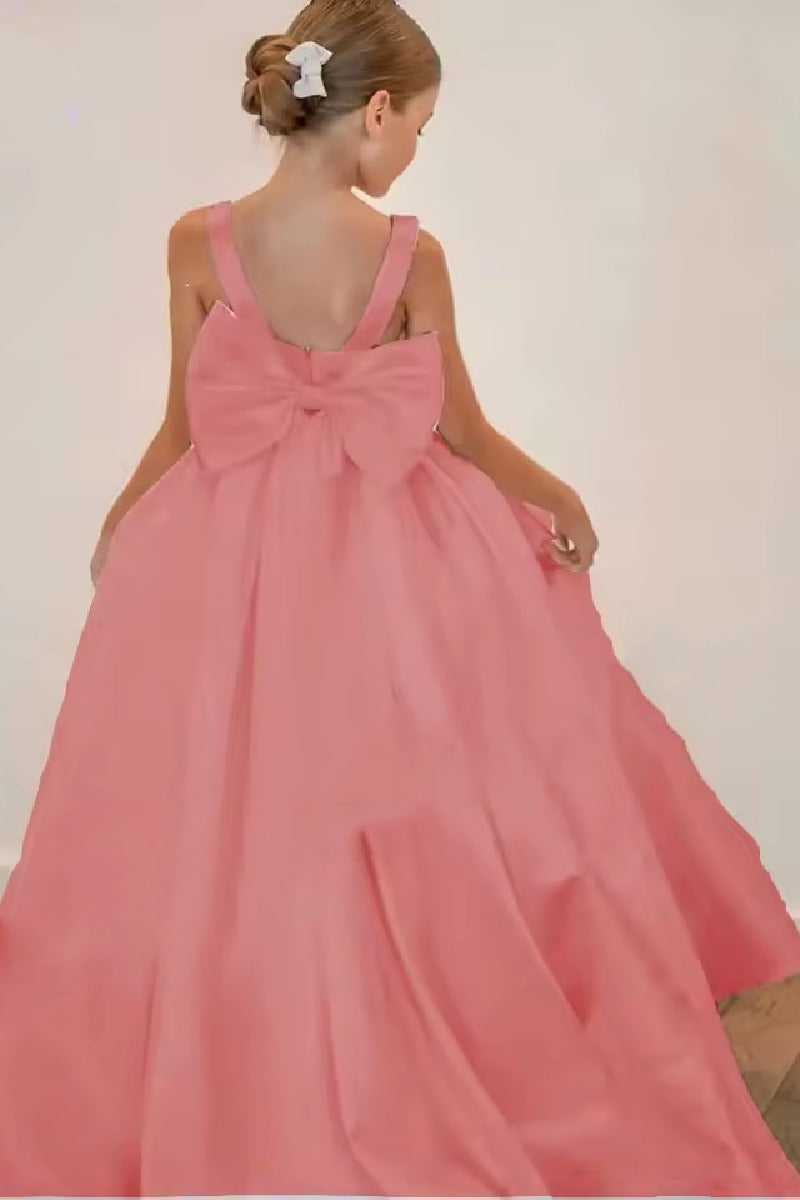 A-Line Sleeveless Sweep-Brush Train Stain Flower Girl Dresses 806139622858