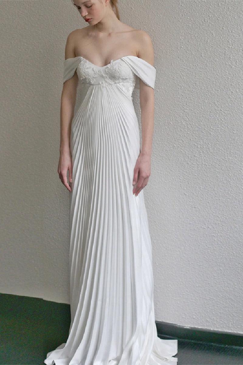 Sheath-Column Sweep-Brush Train Satin Wedding Dress 789801910655 - COCOMELODY