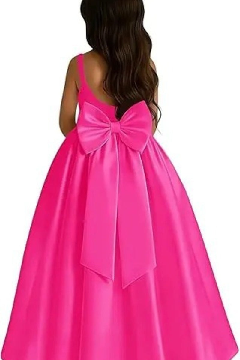 A-Line Scoop Neck Thin Strap Satin Gown Back Bow Flower Girl Dresses 1059110372999