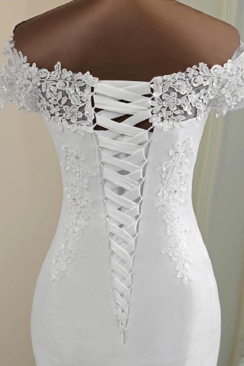 Trumpet-Mermaid Sweep-Brush Train Lace Tulle Wedding Dress 670594800287 - COCOMELODY