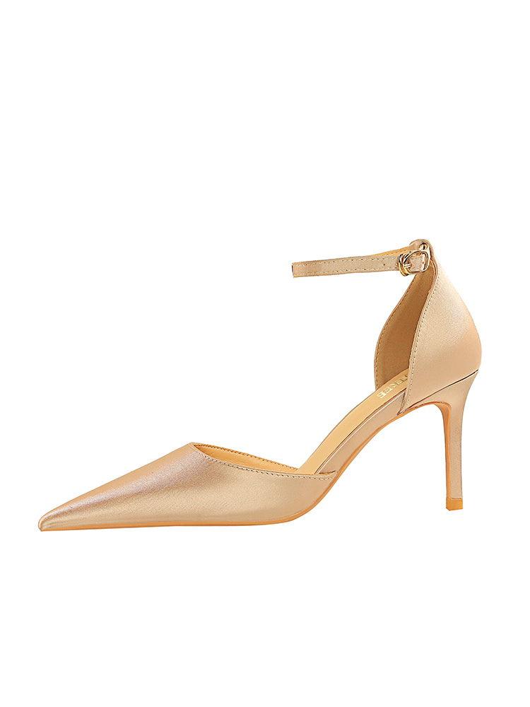Champagne Satin Pointy Stiletto Heels 674228626275 - COCOMELODY