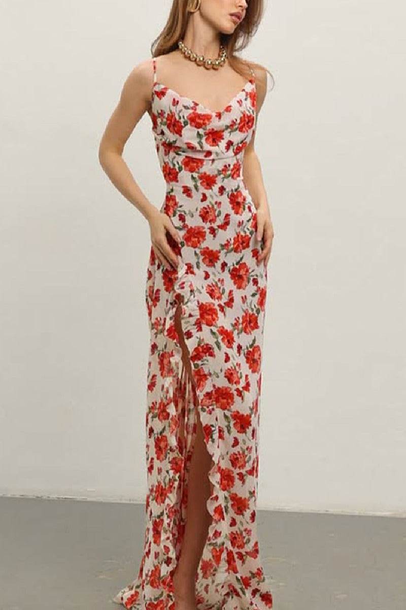 Sheath-Column Maxi Printed Chiffon Dress 958527019974 - COCOMELODY
