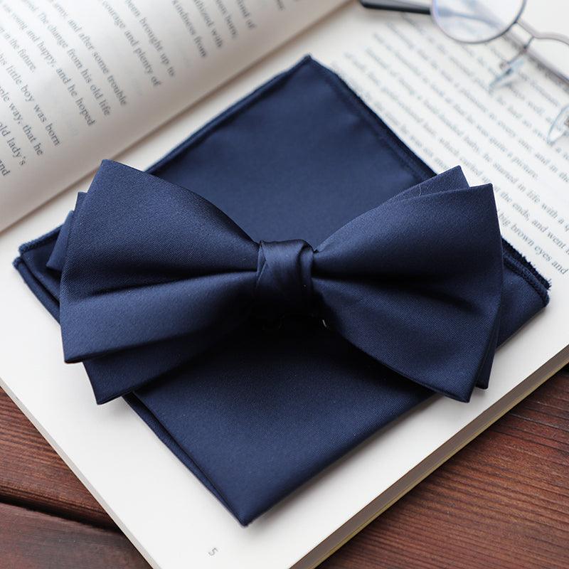 Men's 2-Piece Elastic Silk Like Satin Bow Ties Pocket Square 641989567542 - COCOMELODY