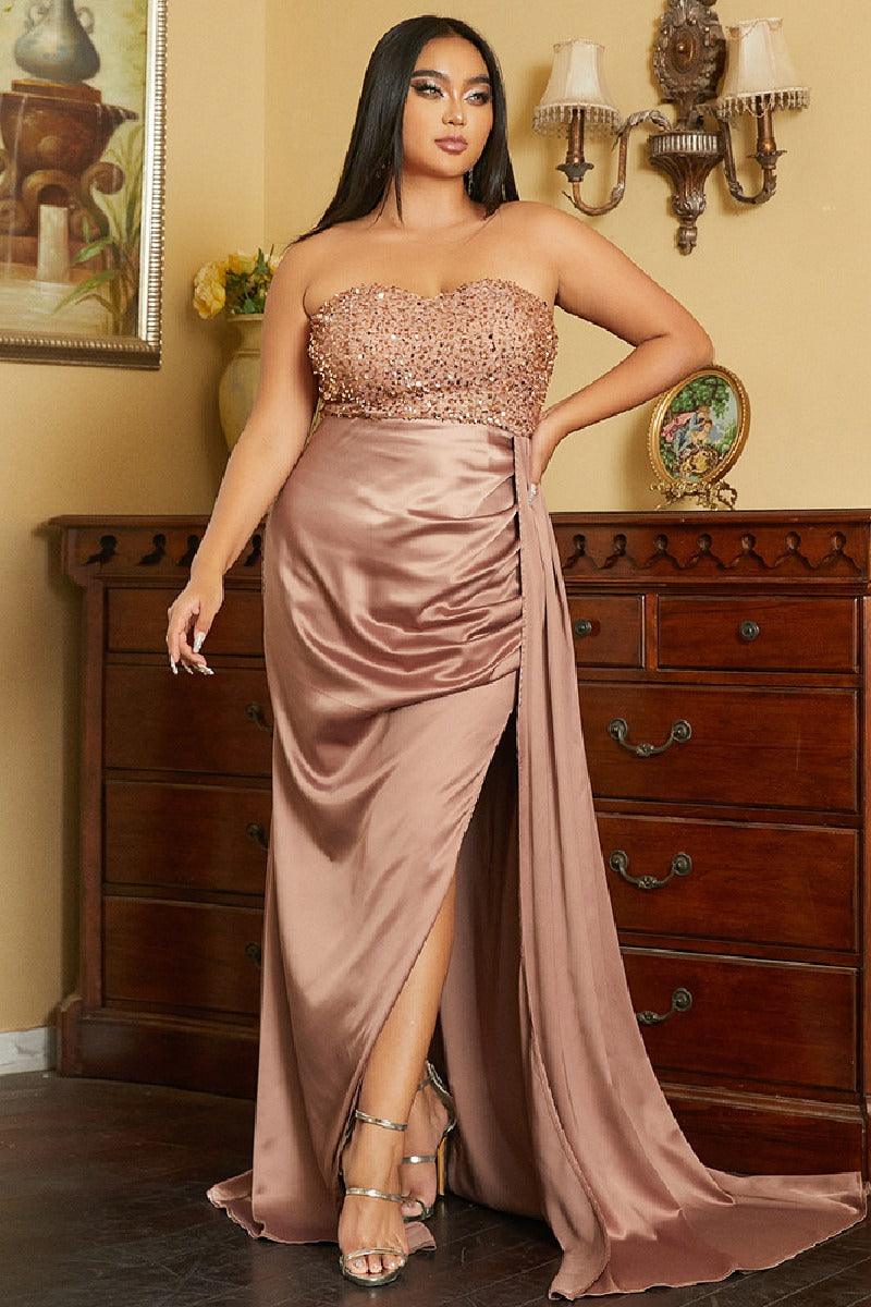 A-Line Sweep-Brush Train Elastic Silk like Satin dress 702991065831 - COCOMELODY