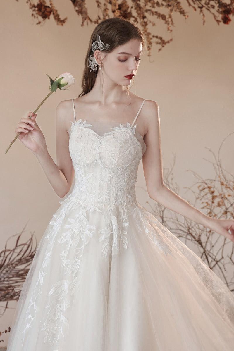 A-Line Ankle Length Lace Tulle Wedding Dress 820734030790 - COCOMELODY