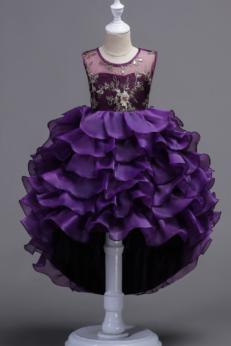 Ball Gown Illusion Round Neck Sleeveless Ruffled Organza Hi-Low Front Short Back Long Flower Girl Dresses 1029091411303