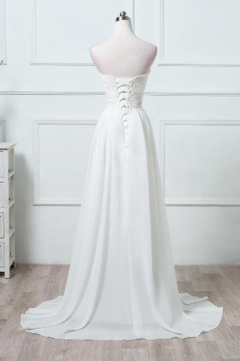 A-Line Sweep-Brush Train Chiffon Wedding Dress 640165830660 - COCOMELODY
