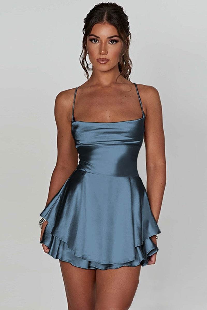 Short Mini Spaghetti Spandex Satin Cocktail Guest Dresses 911969027491 - COCOMELODY