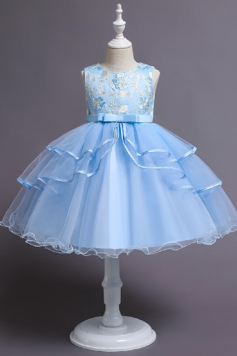 A-Line Round Neck Sleeveless Ruffled Tulle Knee Length Flower Girl Dresses 1029768342439