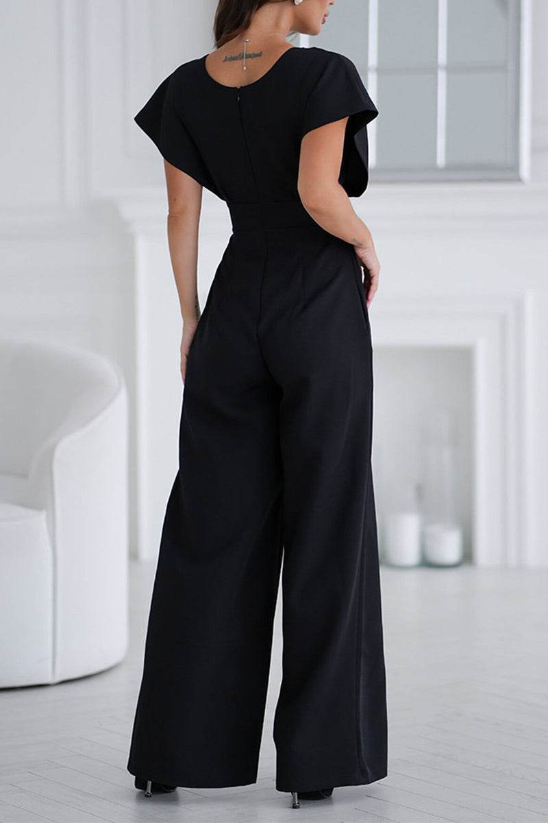 V-Neck Floor Length Polyester Wedding Jumpsuit 928697952741 - COCOMELODY