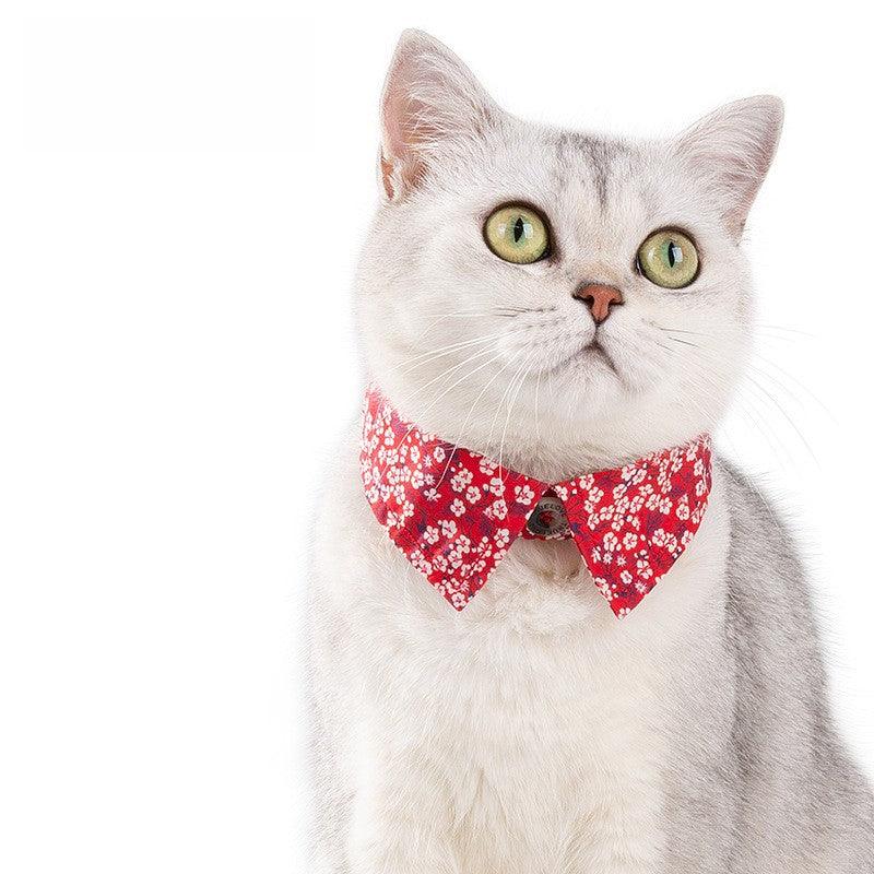 Pet cat floral bow tie collar cotton soft three-speed adjustable buckle 705224552519 - COCOMELODY