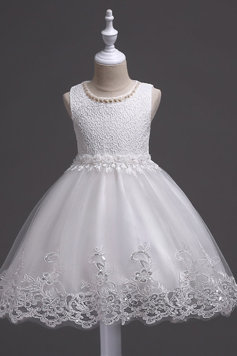 A-Line Round Neck Sleeveless Lace Short Tulle Knee Length Flower Girl Dresses 1029768430343