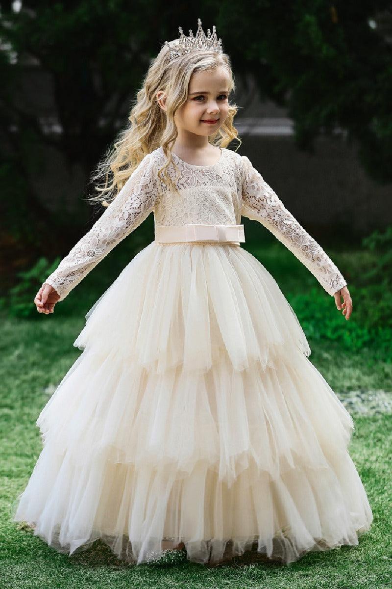 A-line floor length tulle lace flower girl dress 669800910735 - COCOMELODY