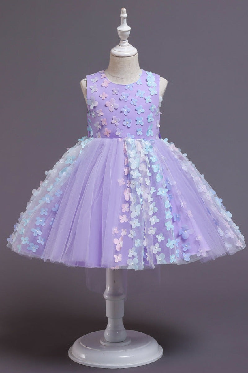 Sleeveless Round Neck Floral Appliques High-Low Flower Girl Dresses 1029079751952