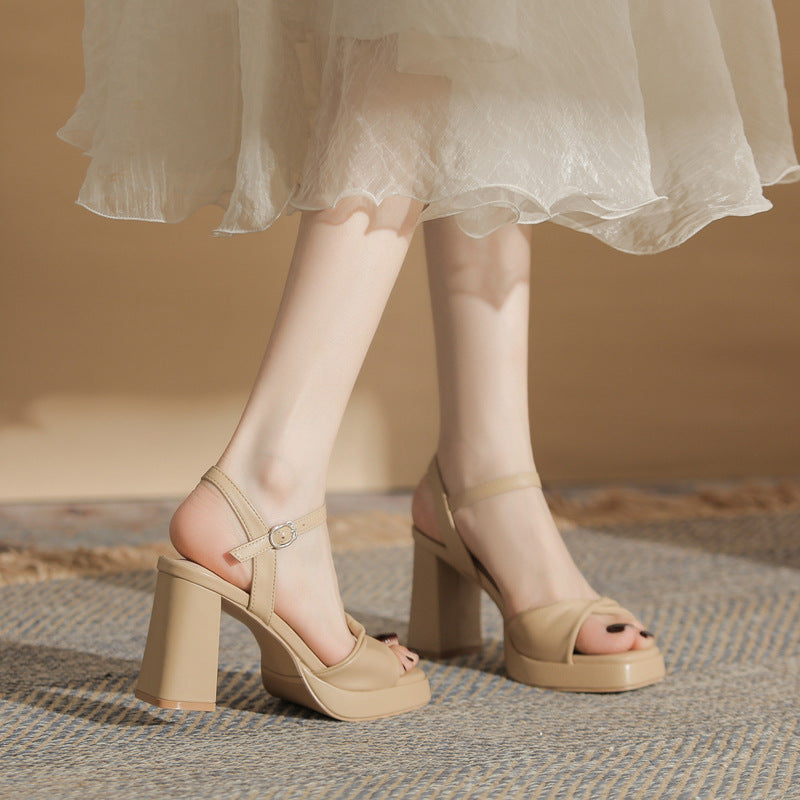 Strappy Open Toe Block Heel Ankle Strap Elegant Design Shoes 787738776543