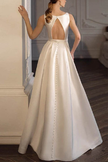 A-Line High-Low Satin Little White Dress 100047 - COCOMELODY