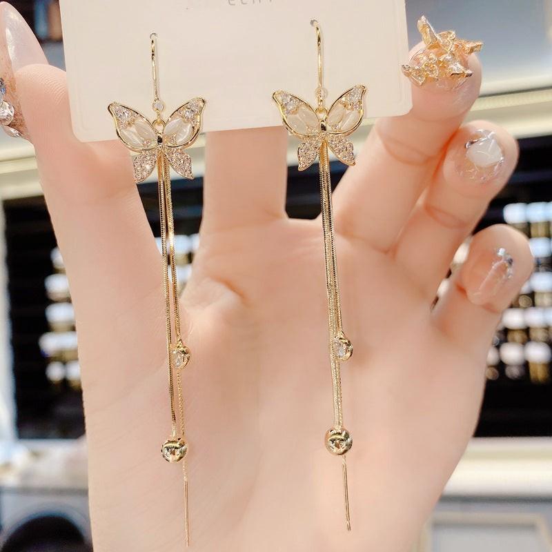 Zircon butterfly fringe earrings Fashion everything earrings 653045976680 - COCOMELODY