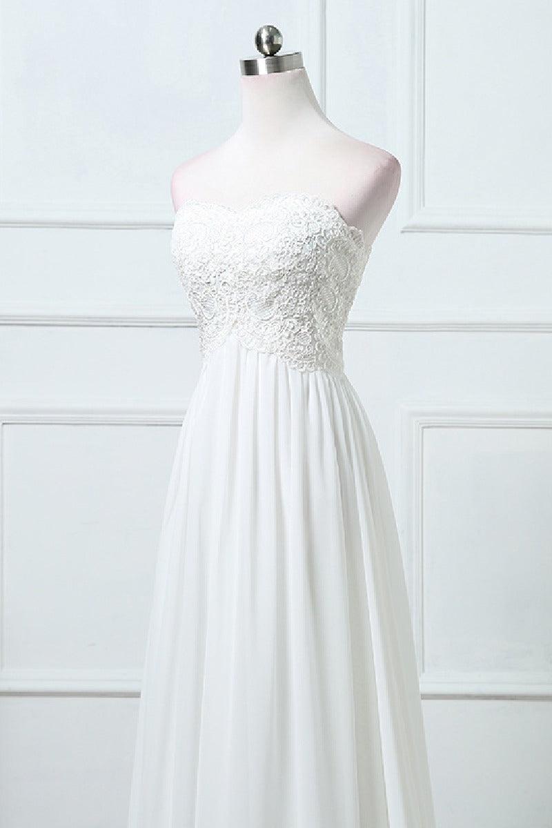 A-Line Sweep-Brush Train Chiffon Wedding Dress 640165830660 - COCOMELODY