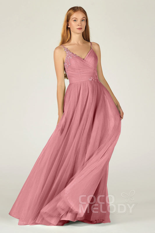 A-Line Floor Length Tulle Bridesmaid Dress CB0383