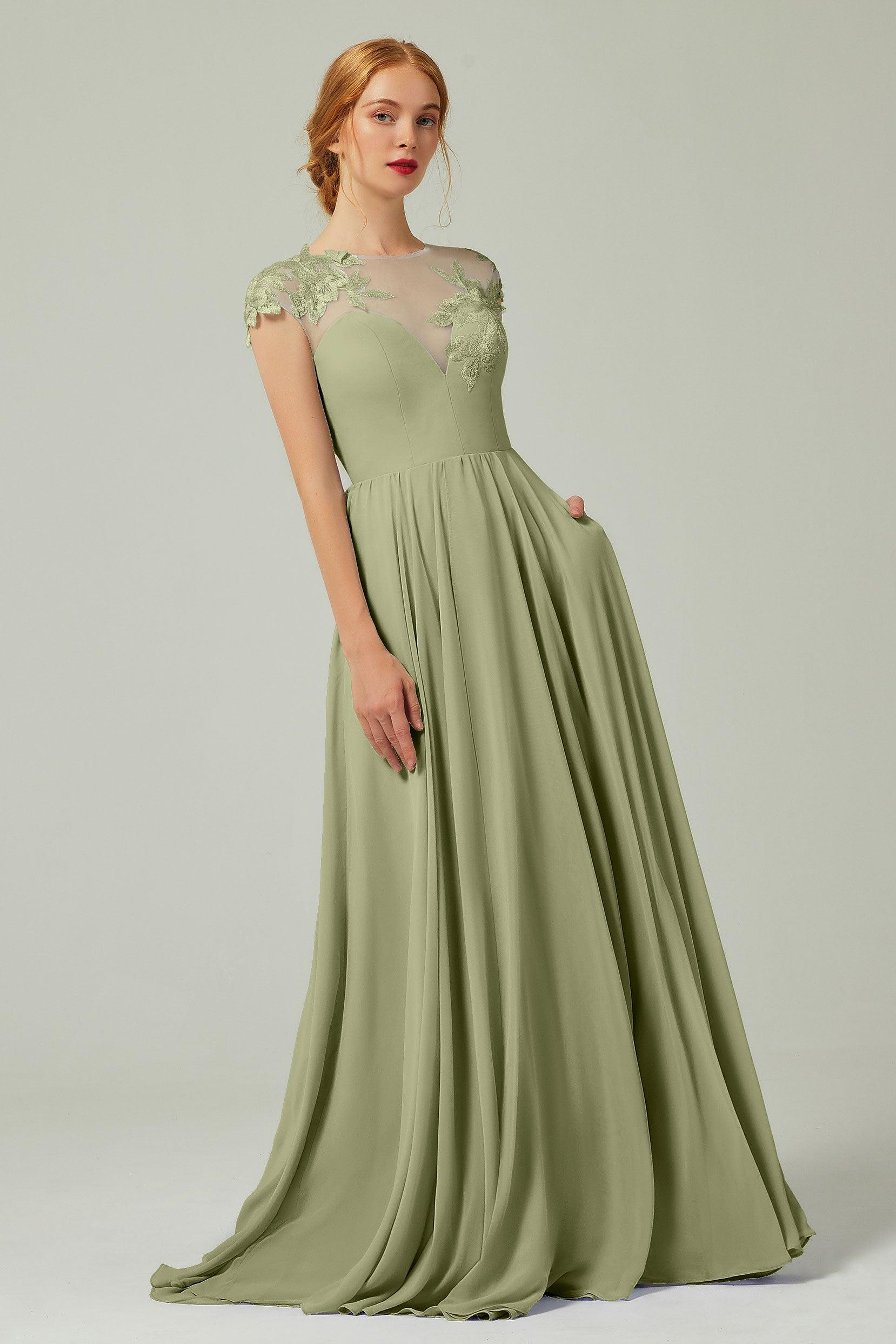 A-Line Sweep-Brush-Train Chiffon Bridesmaid Dress CB0248CR - COCOMELODY