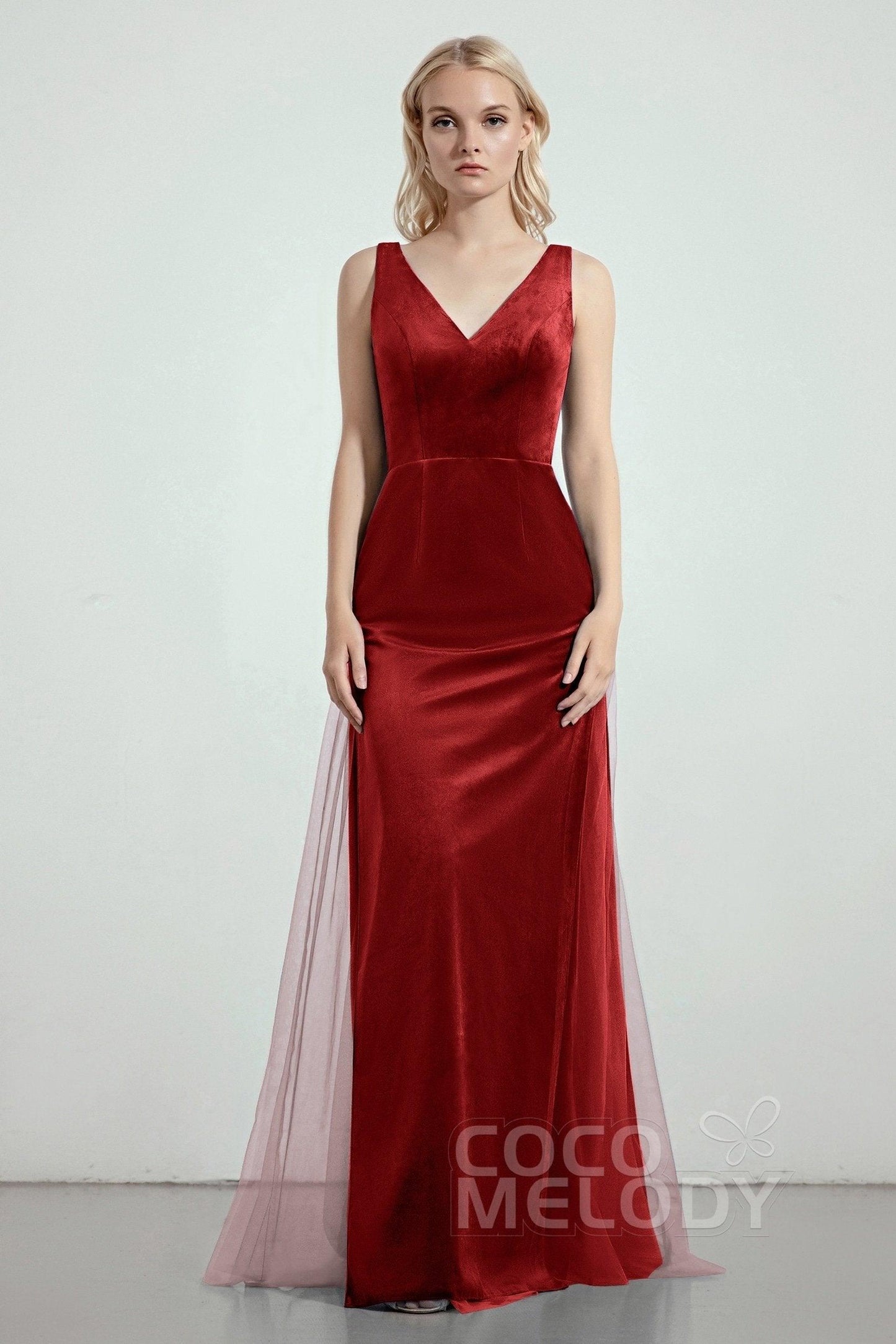 Sheath-Column Floor Length Bridesmaid Dress CB0275CR - COCOMELODY