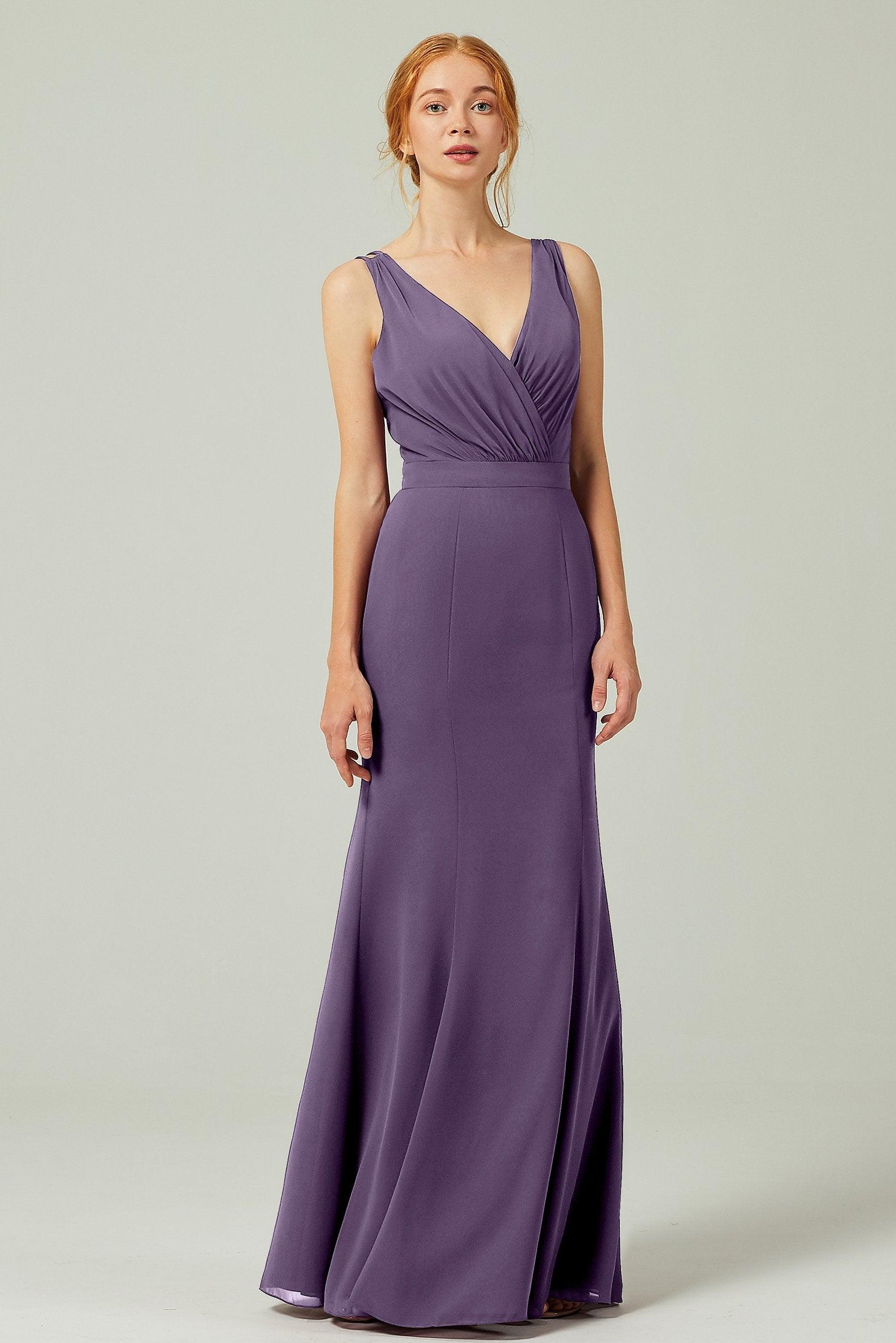 Sheath-Column Floor Length Chiffon Bridesmaid Dress CB0291 - COCOMELODY
