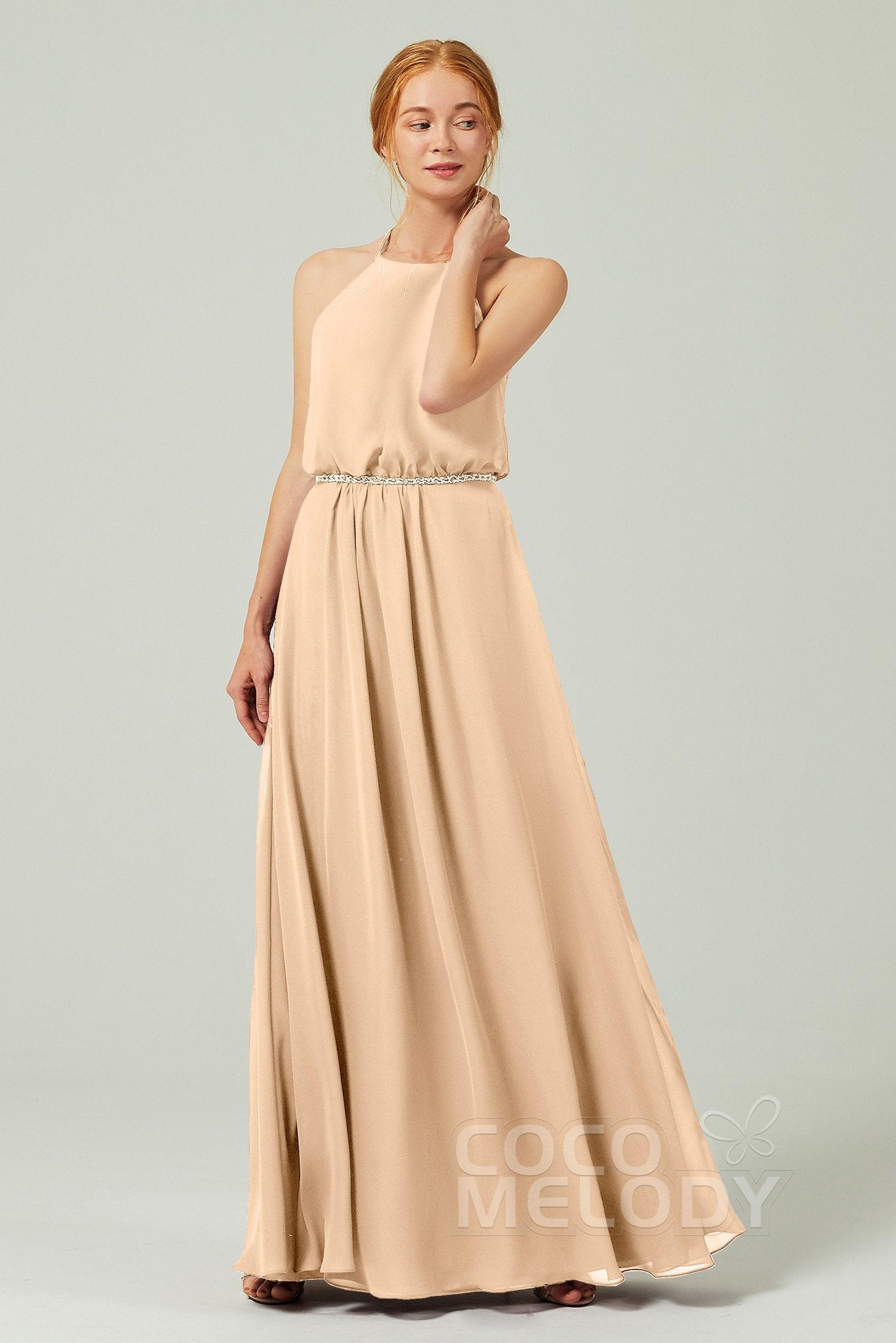 A-Line Floor Length Chiffon Bridesmaid Dress CB0292 - COCOMELODY