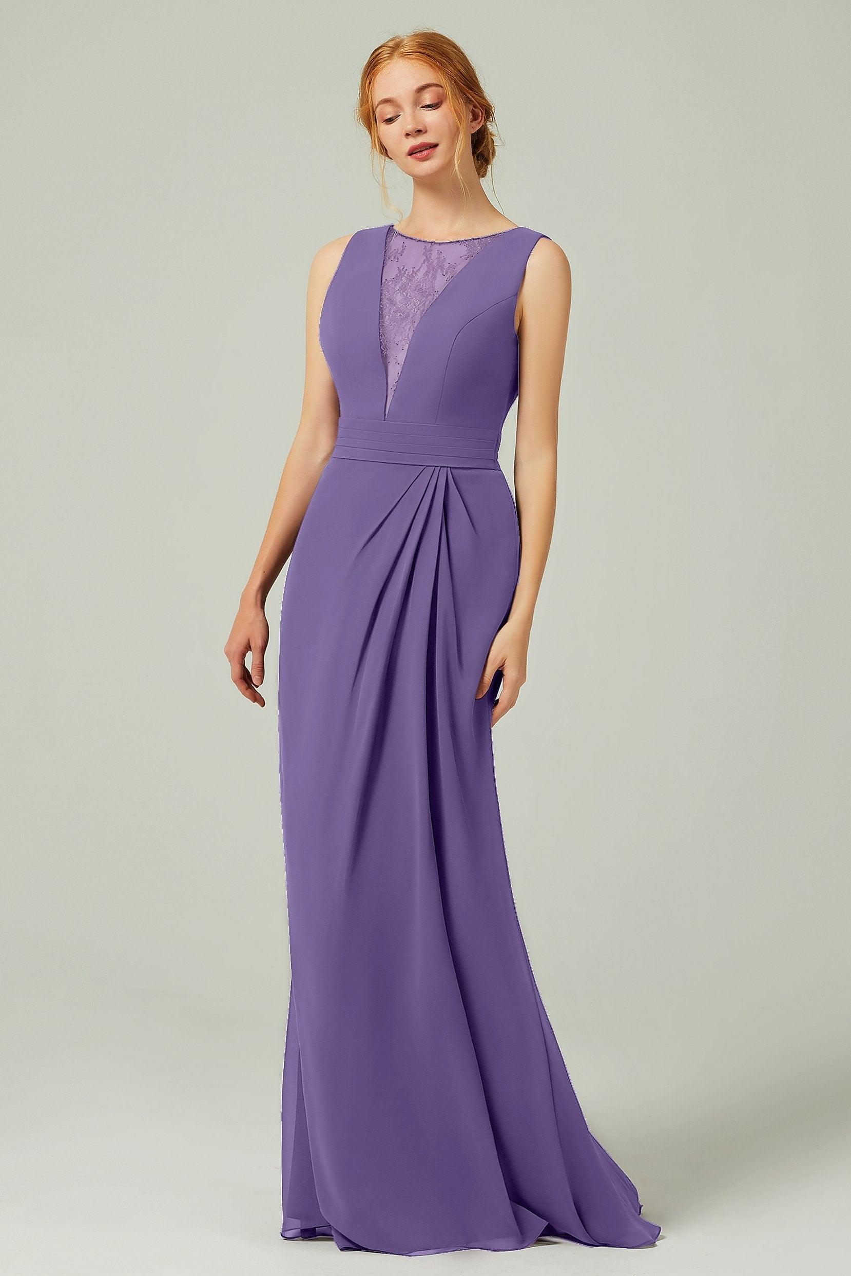Sheath-Column Floor Length Chiffon Bridesmaid Dress Formal Dresses CB0297 - COCOMELODY
