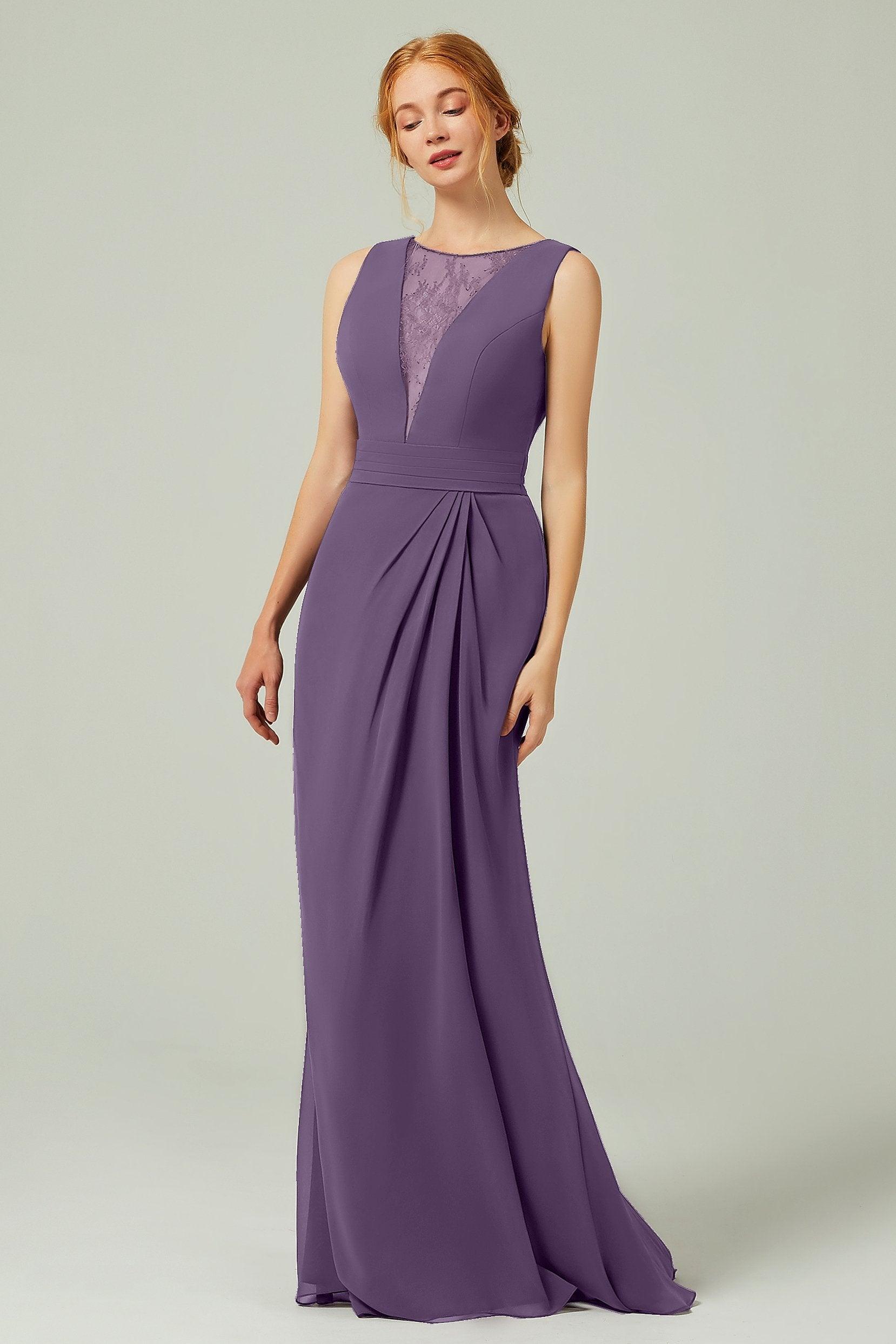 Sheath-Column Floor Length Chiffon Bridesmaid Dress Formal Dresses CB0297 - COCOMELODY