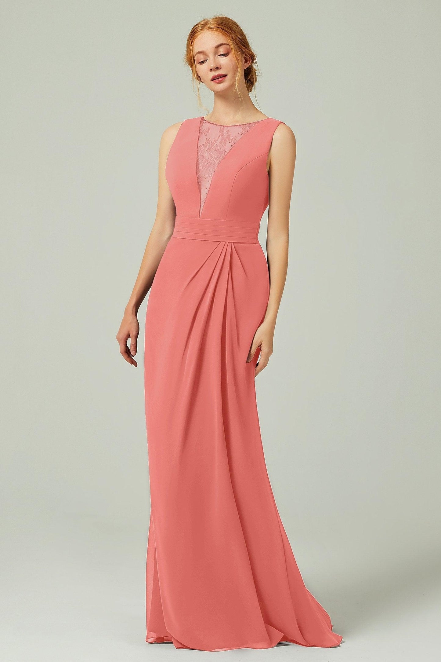 Sheath-Column Floor Length Chiffon Bridesmaid Dress Formal Dresses CB0297 - COCOMELODY
