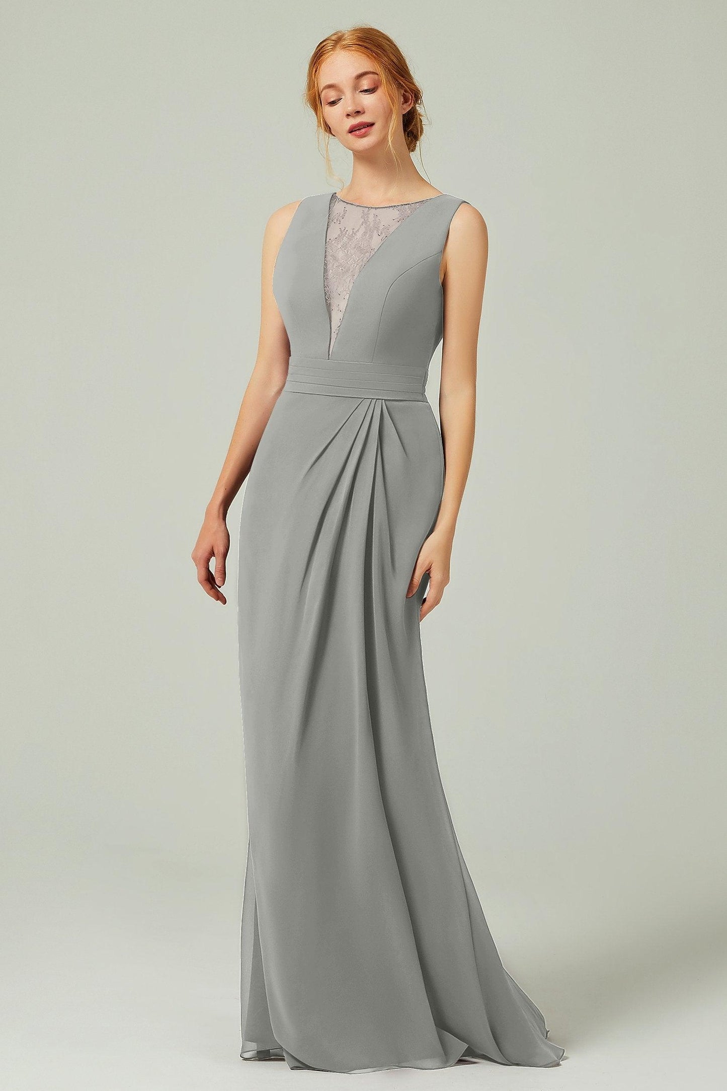 Sheath-Column Floor Length Chiffon Bridesmaid Dress Formal Dresses CB0297 - COCOMELODY