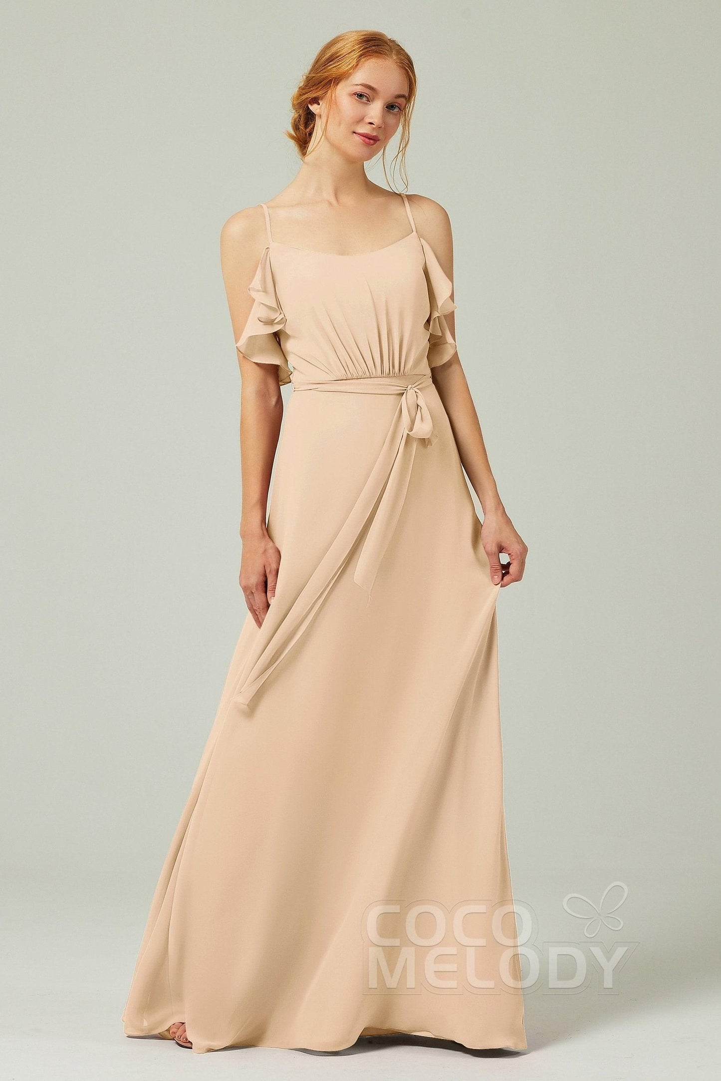 A-Line Floor Length Chiffon Bridesmaid Dress CB0299 - COCOMELODY