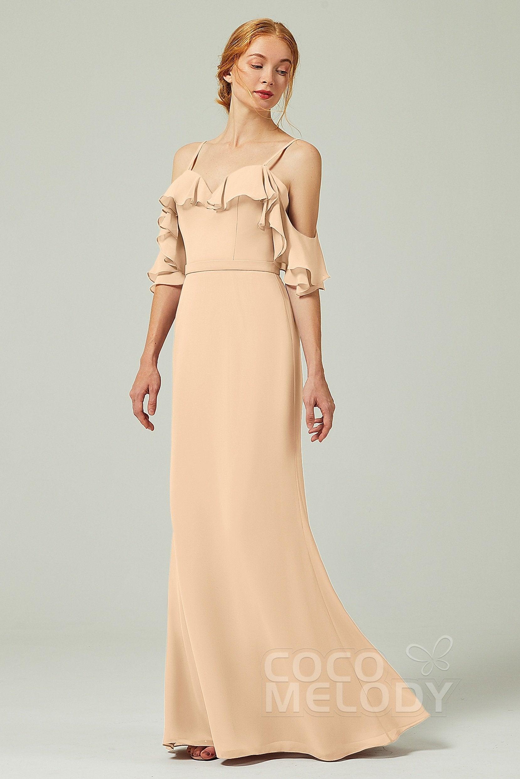 Sheath-Column Floor Length Chiffon Bridesmaid Dress CB0301 - COCOMELODY