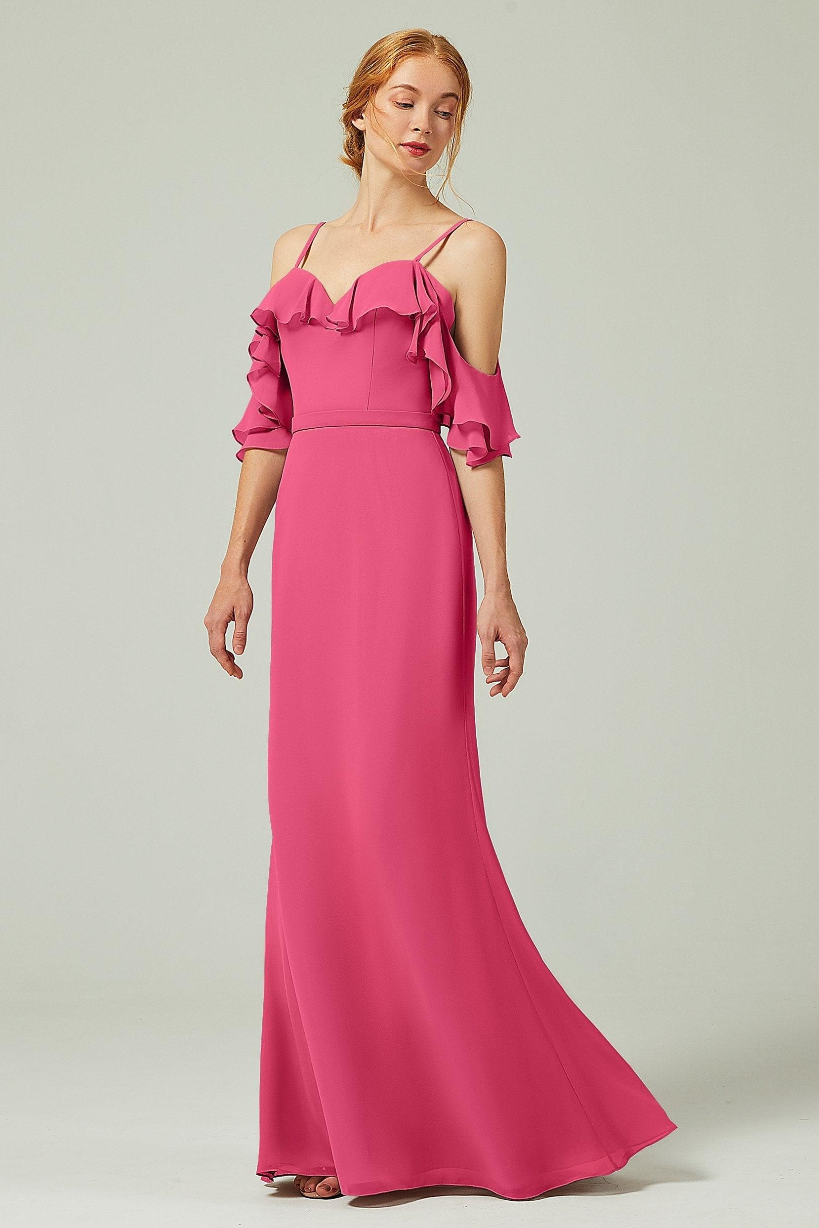 Sheath-Column Floor Length Chiffon Bridesmaid Dress CB0301 - COCOMELODY