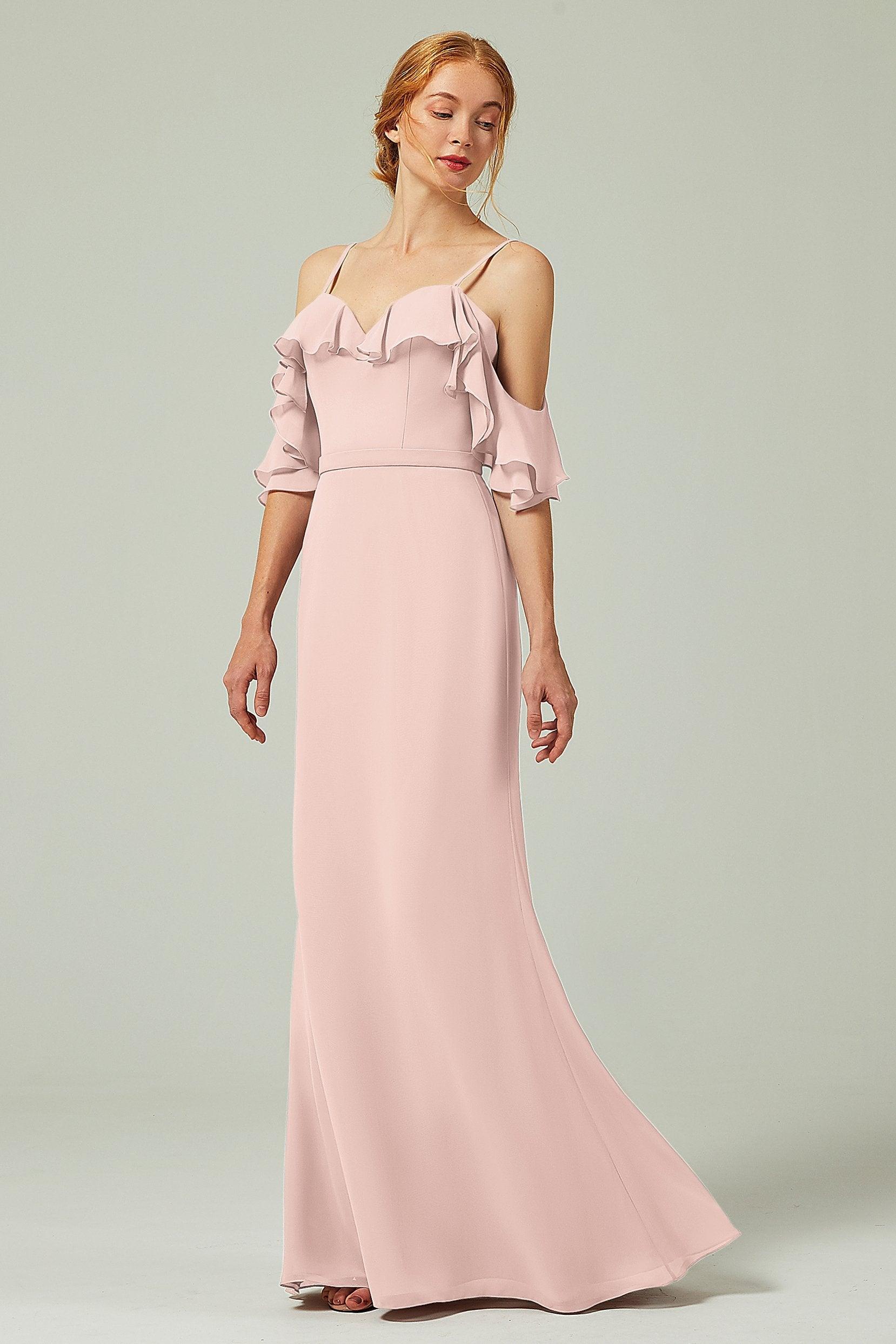 Sheath-Column Floor Length Chiffon Bridesmaid Dress CB0301 - COCOMELODY