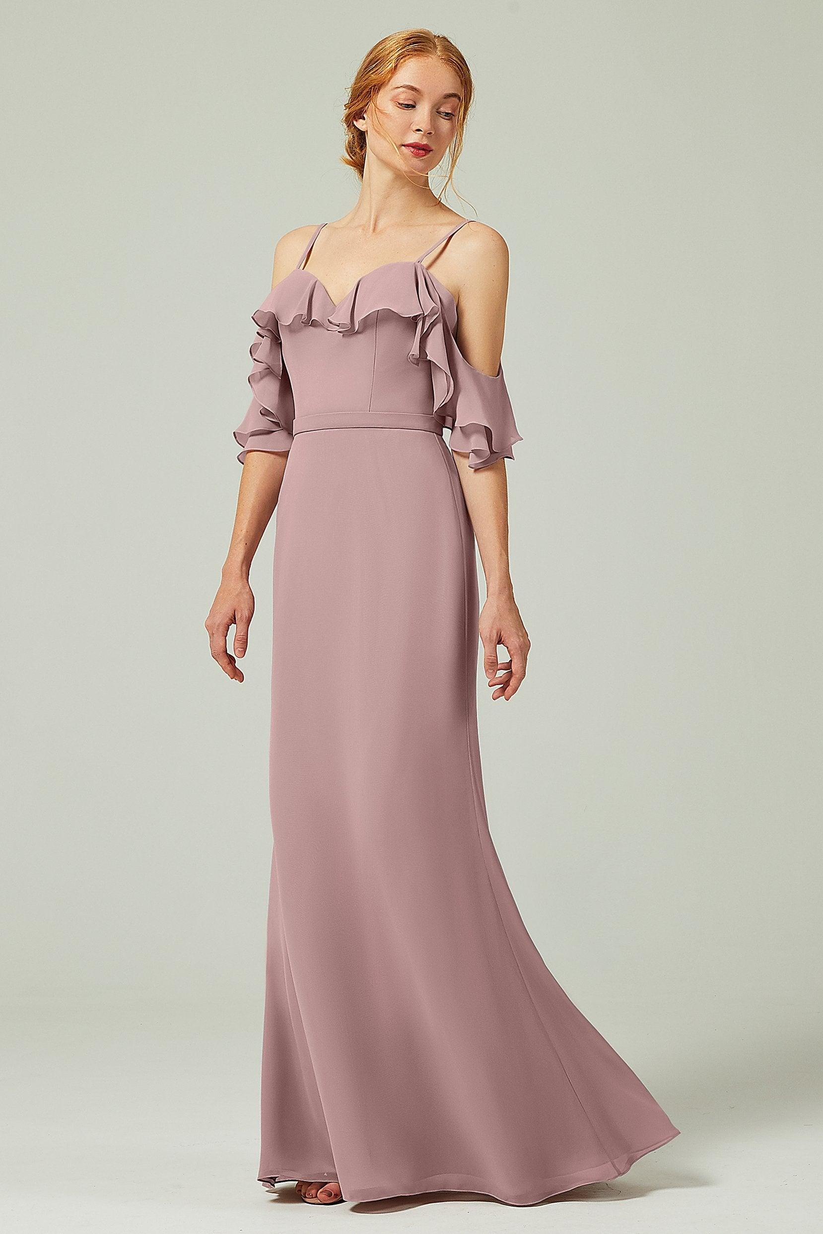 Sheath-Column Floor Length Chiffon Bridesmaid Dress CB0301 - COCOMELODY