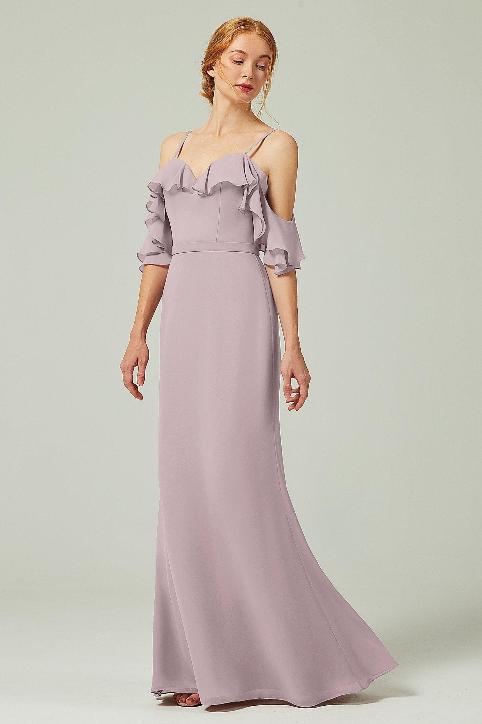 Sheath-Column Floor Length Chiffon Bridesmaid Dress CB0301 - COCOMELODY