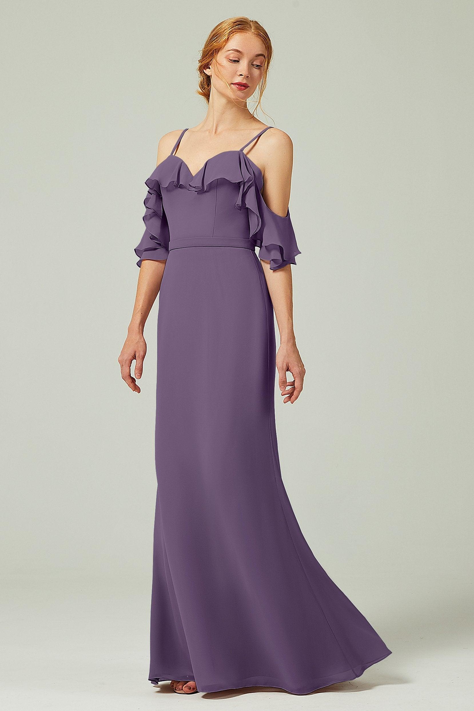 Sheath-Column Floor Length Chiffon Bridesmaid Dress CB0301 - COCOMELODY