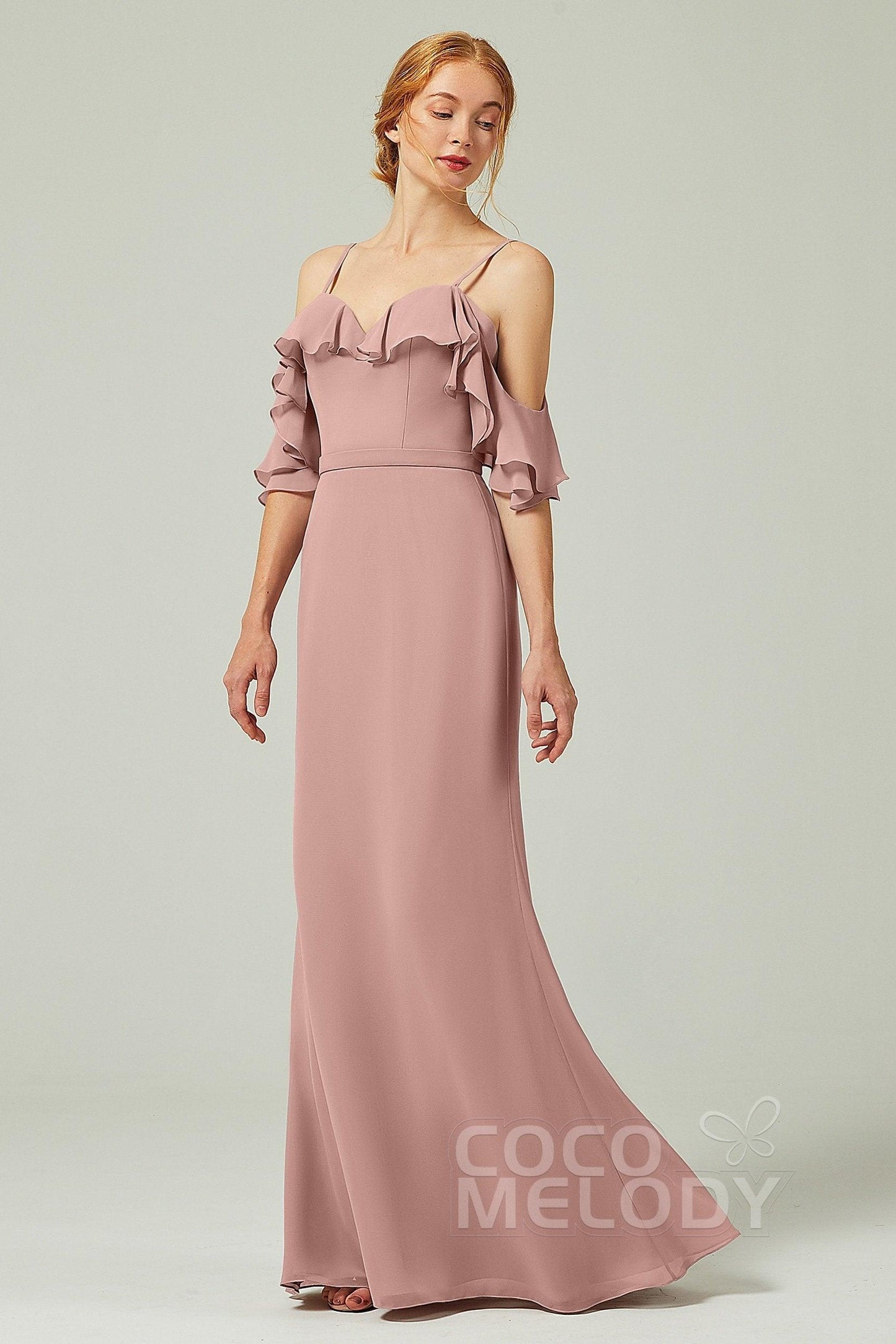 Sheath-Column Floor Length Chiffon Bridesmaid Dress CB0301