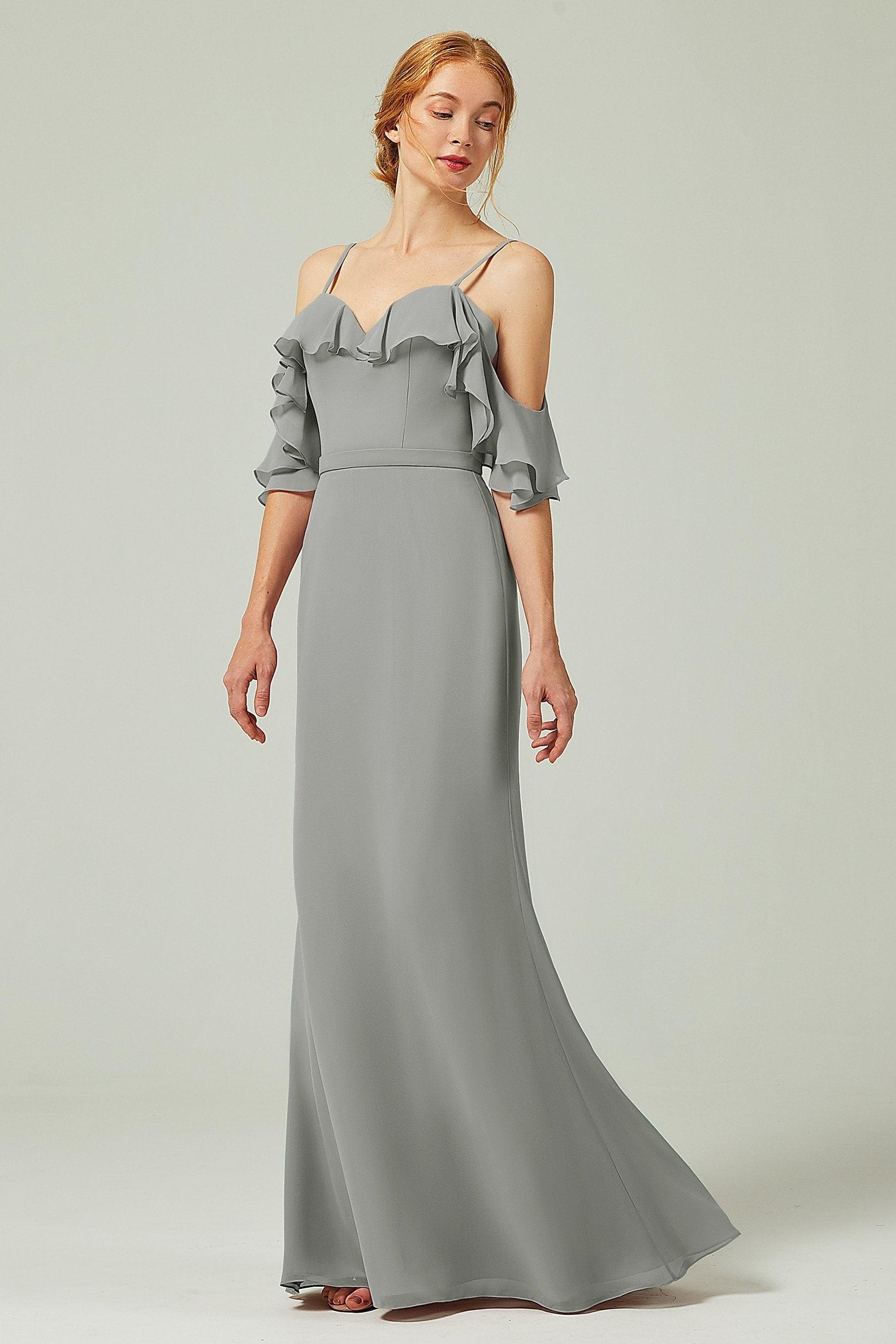 Sheath-Column Floor Length Chiffon Bridesmaid Dress CB0301 - COCOMELODY